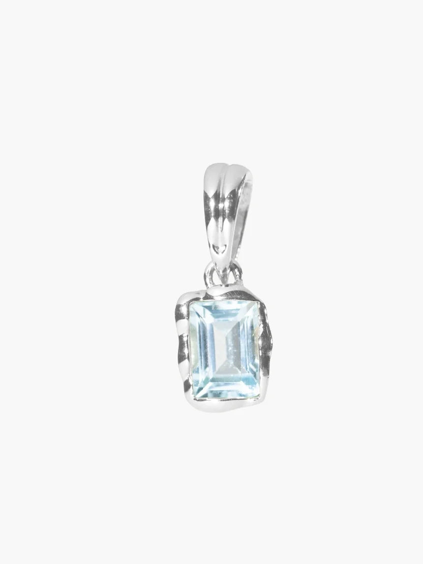 Silver pendant with a rectangular gemstone on a white background