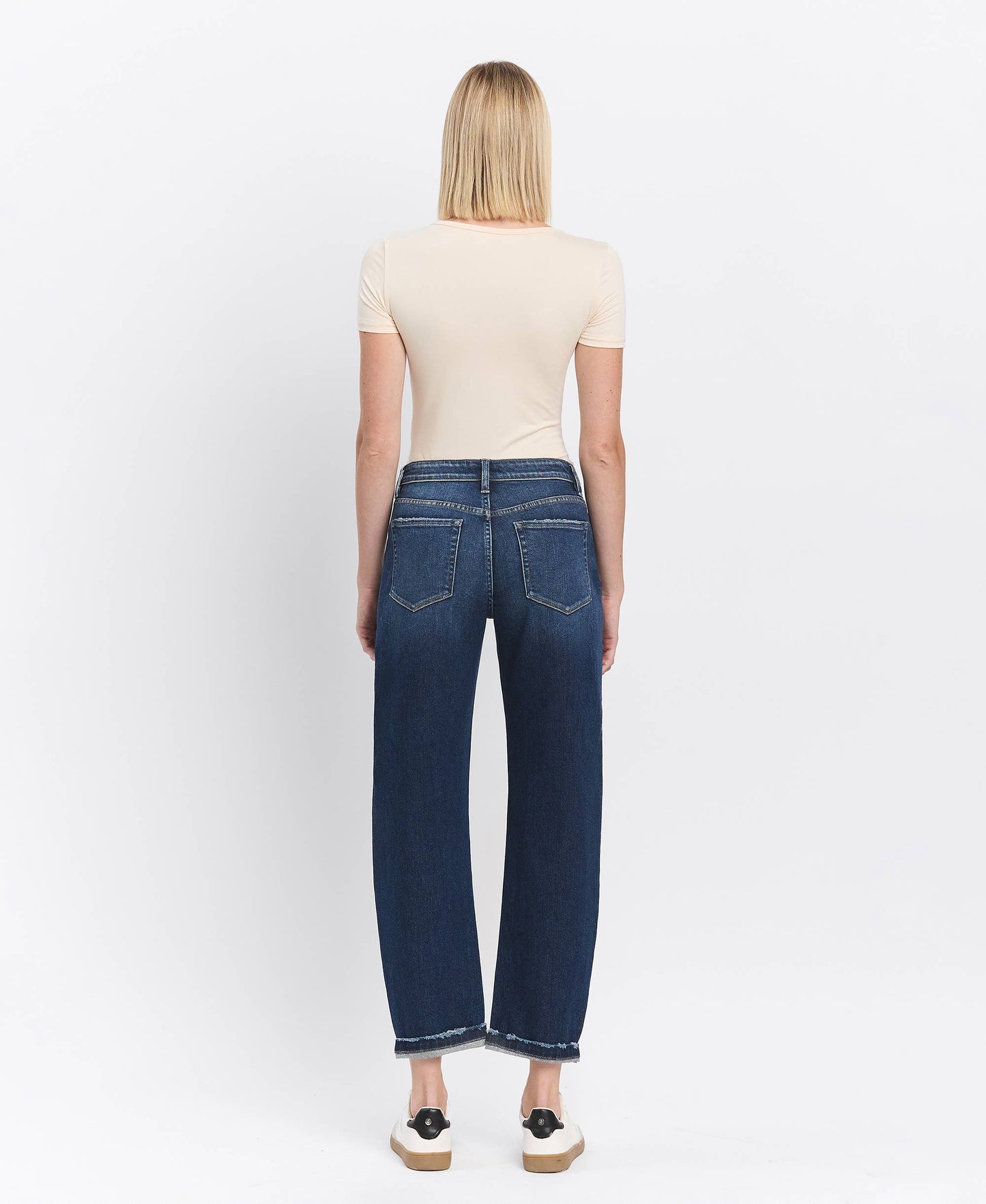 FM - HIGH RISE CUFFED BARREL JEANS F5787: GLAUCOUS