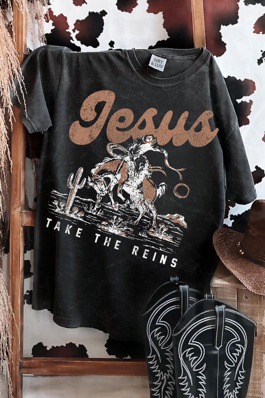 HRTandLUV Jesus Take the Reins Tee – Mineral Black Christian Graphic T-Shirt