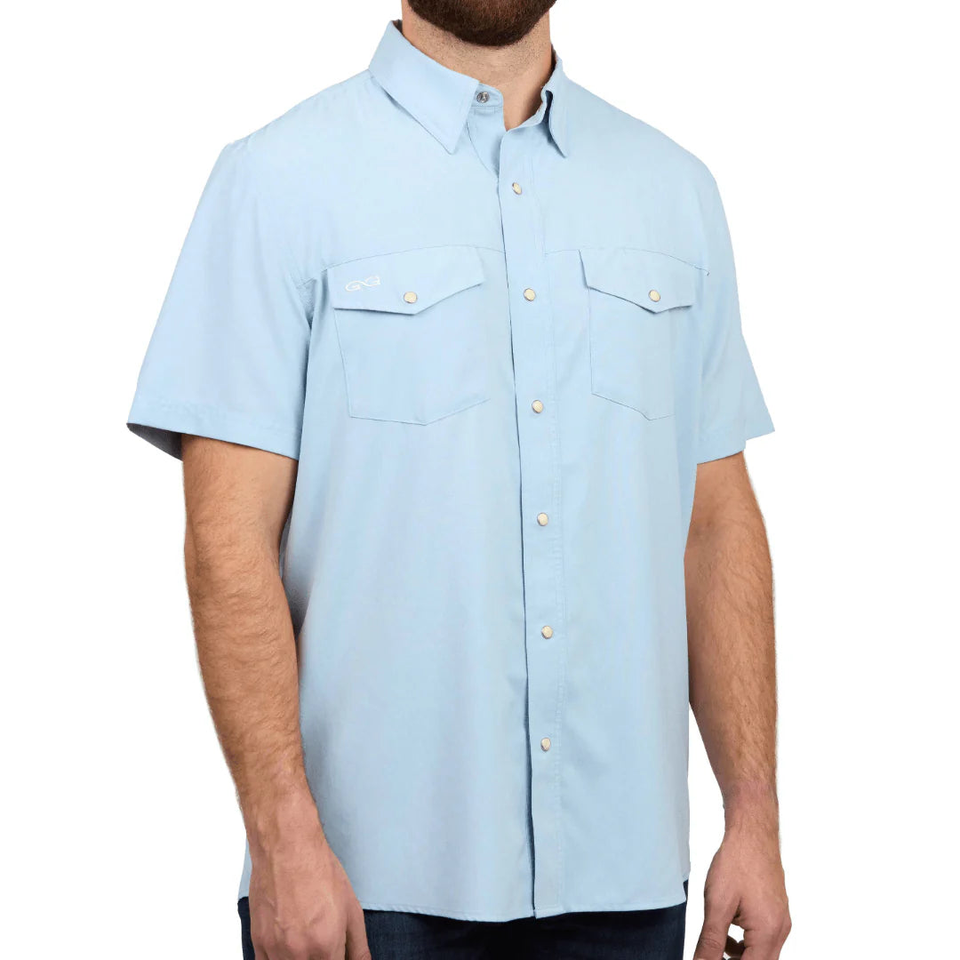 GameGuard Coastal Blue Stock Yard Short Sleeve Shirt – Men's Performance Western Shirt