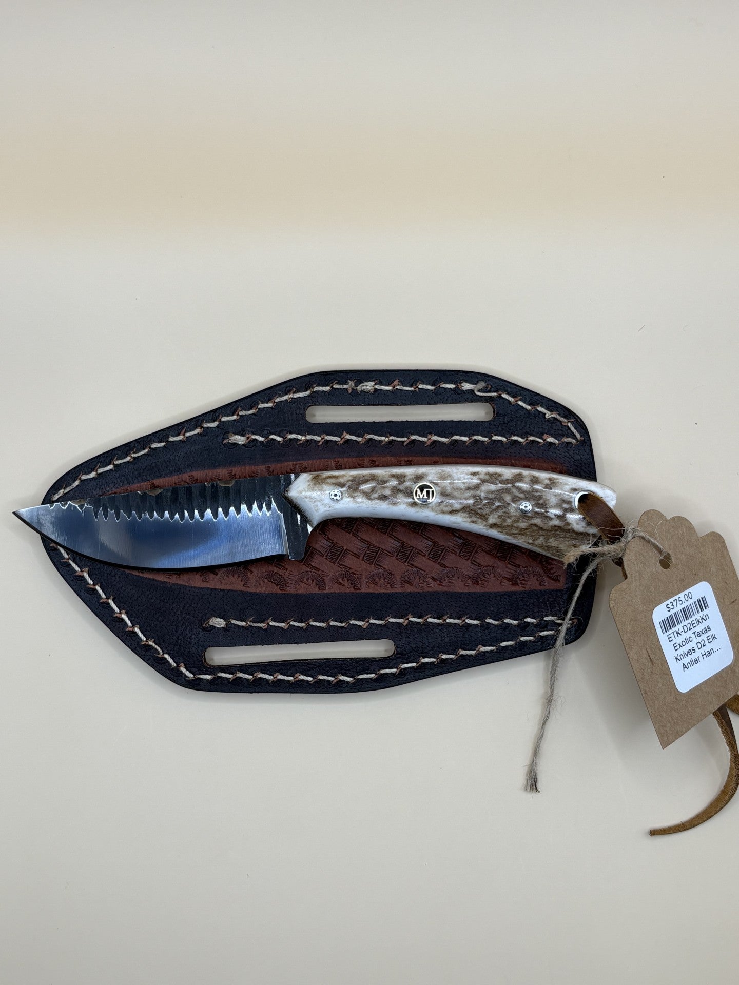 Exotic Texas Knives D2 Elk Antler Handle Fixed Blade Knife – Handmade Western Hunting Knife