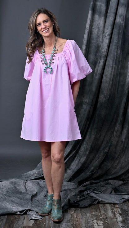 Balloon Sleeve Cotton Dress