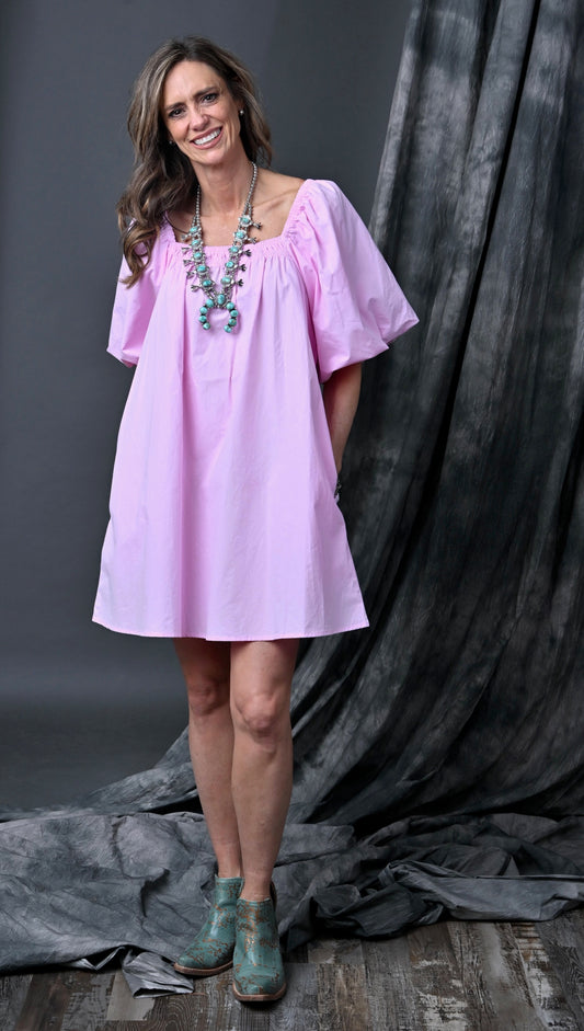 Balloon Sleeve Cotton Dress