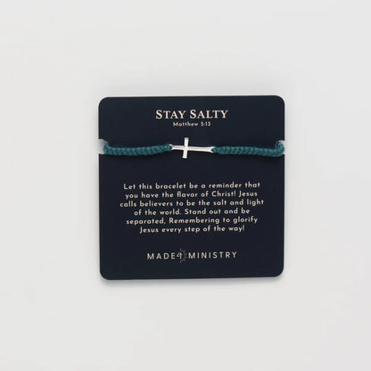 Bracelet on a card with 'Stay Salty' text and branding