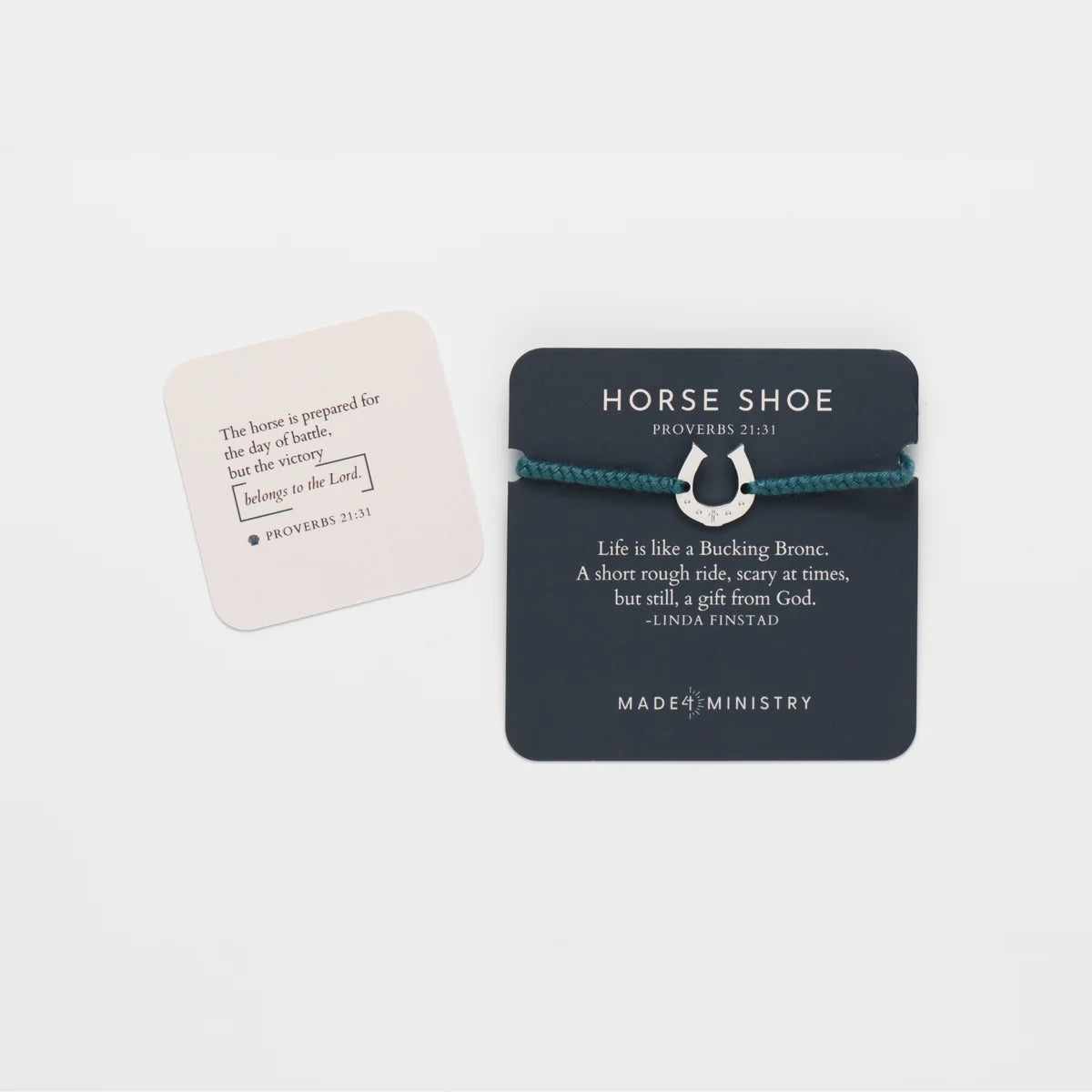 Two small cards with text and a horseshoe design on a white background