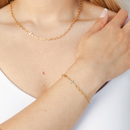 Gold Mini Chain Breaker Cross Bracelet