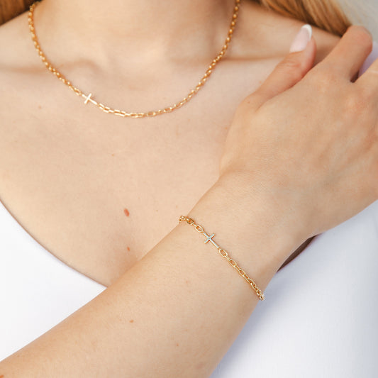 Gold Mini Chain Breaker Cross Bracelet