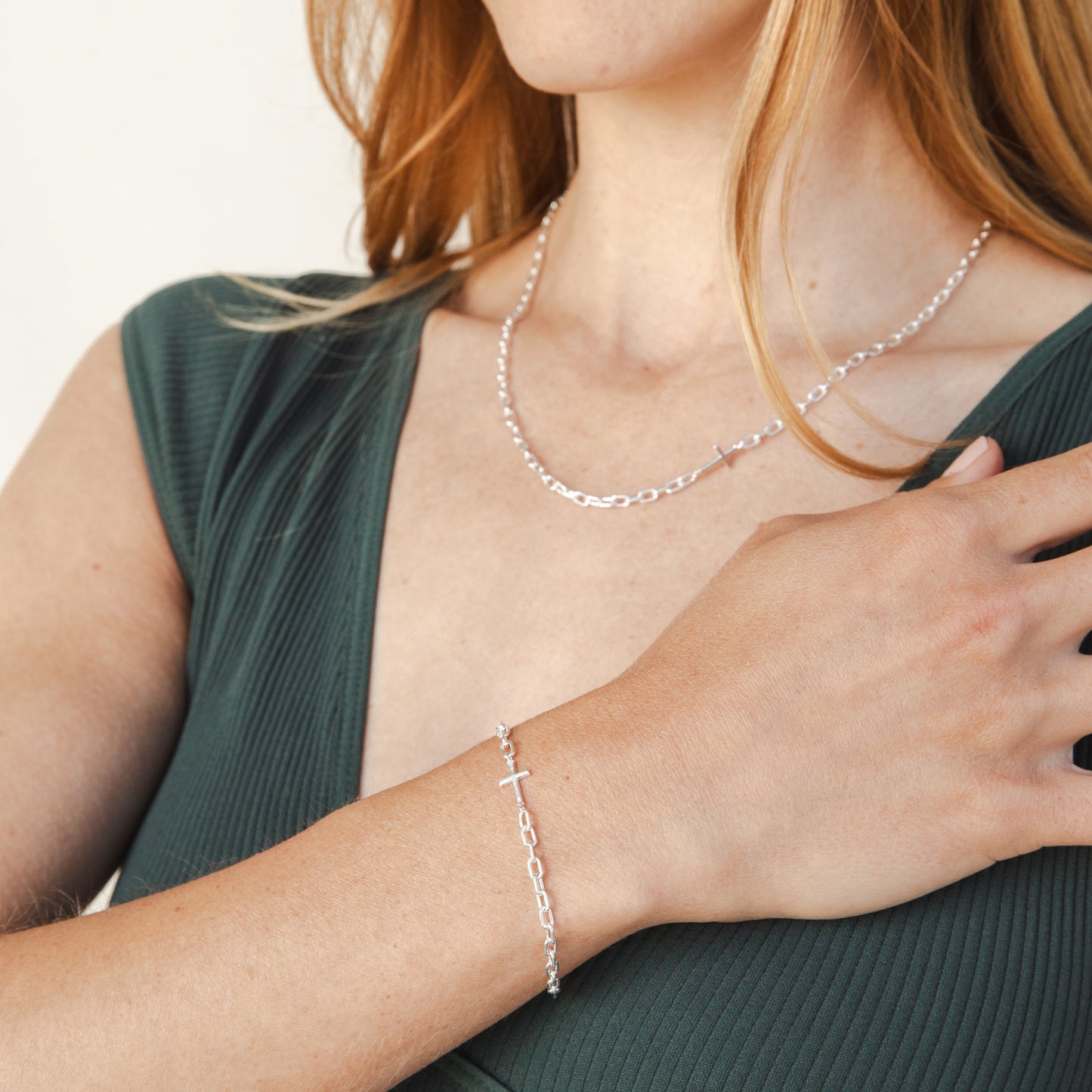 Silver Mini Chain Breaker Cross Bracelet
