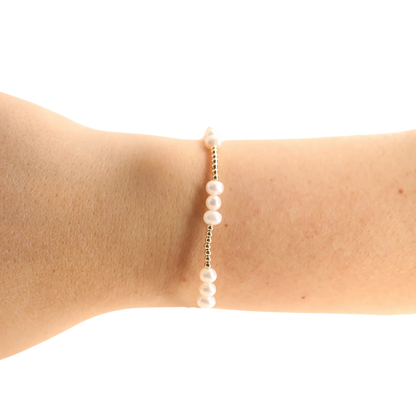 Beaded Blondes ILY Coastal Pearl Bracelet – Gold Stretch Bracelet for Women