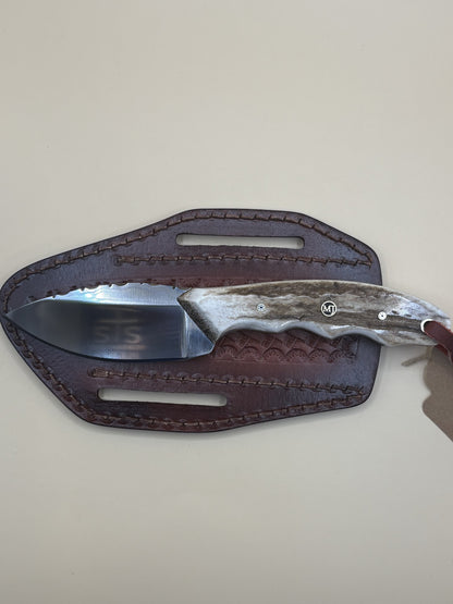 STS Ranch x Exotic Texas Knives D2 Arrowhead Blade Finger-Groove Knife with Elk Handle