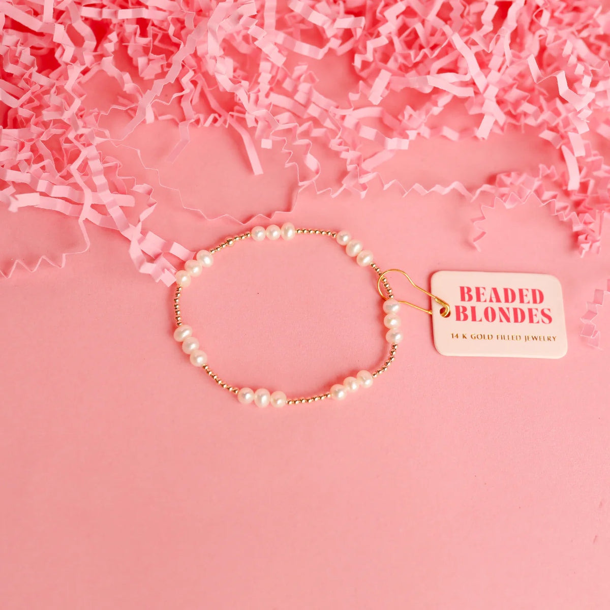 Beaded Blondes ILY Coastal Pearl Bracelet – Gold Stretch Bracelet for Women