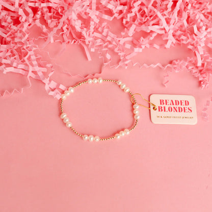 Beaded Blondes ILY Coastal Pearl Bracelet – Gold Stretch Bracelet for Women