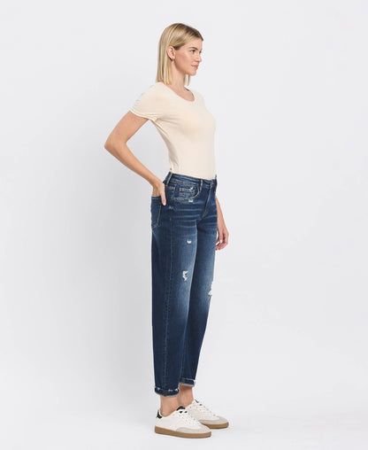 FM - HIGH RISE CUFFED BARREL JEANS F5787: GLAUCOUS