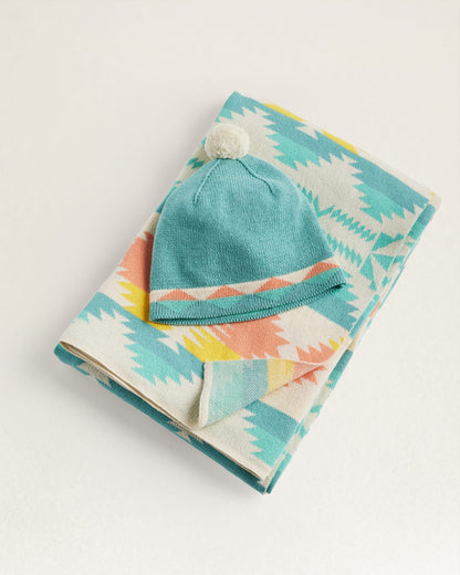 Pendleton Knit Baby Blanket with Beanie- Falcon Cove Tan