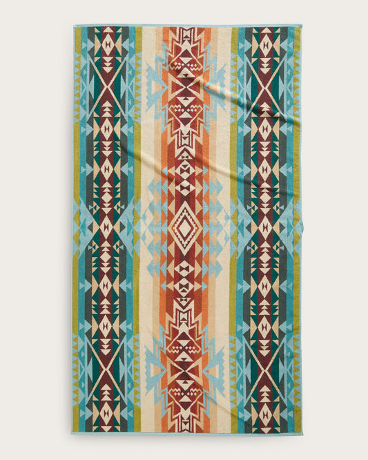 Pendleton Oversized Jacquard Spa Towel- Highland Peak Aqua