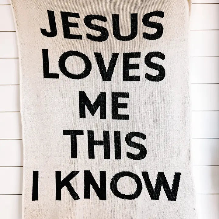 Jesus Loves Me Block Knit Throw Blanket