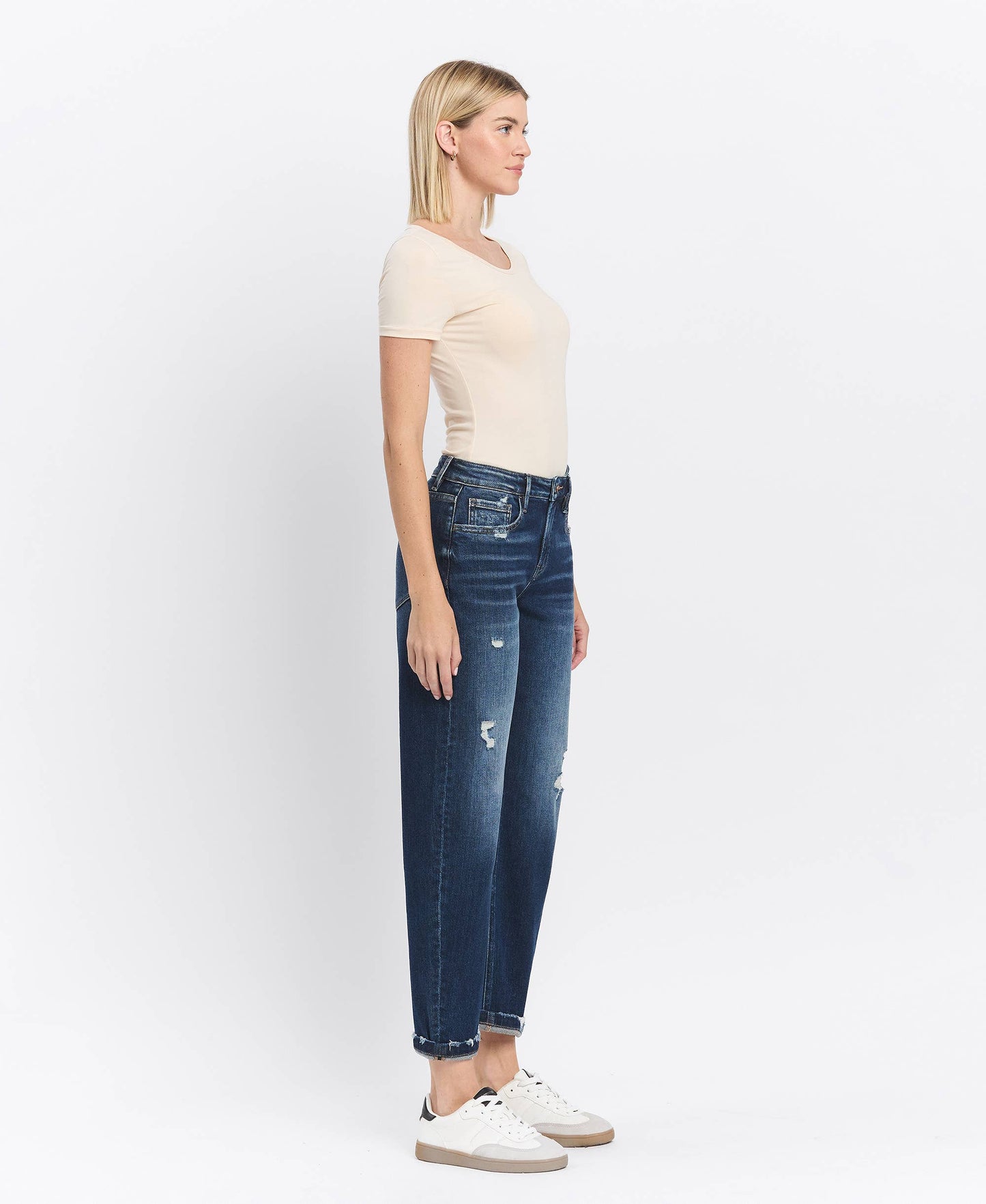 FM - HIGH RISE CUFFED BARREL JEANS F5787: GLAUCOUS