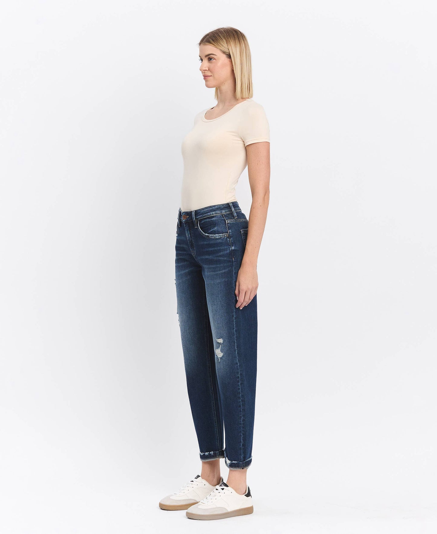 FM - HIGH RISE CUFFED BARREL JEANS F5787: GLAUCOUS
