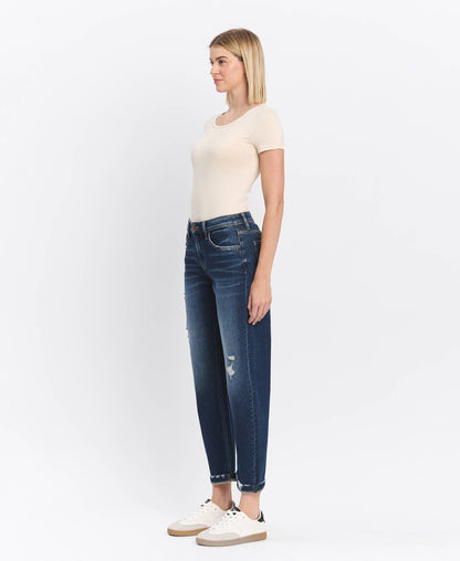 FM - HIGH RISE CUFFED BARREL JEANS F5787: GLAUCOUS