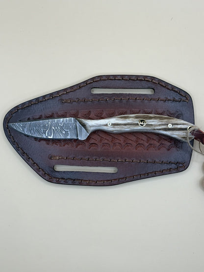 STS Ranch x Exotic Texas Knives Branding Pen 1095 Damascus Knife with Elk Handle