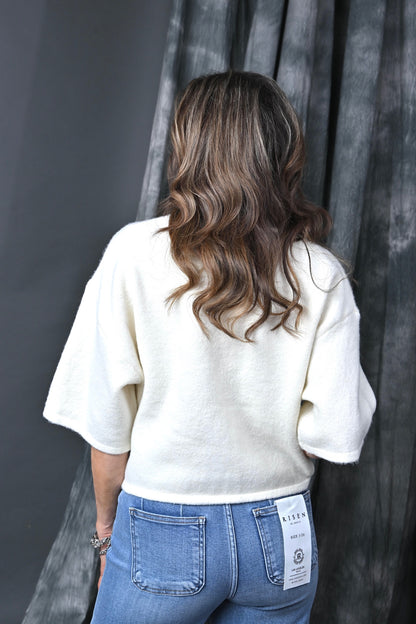Short Sl Cardigan Sweater Cream