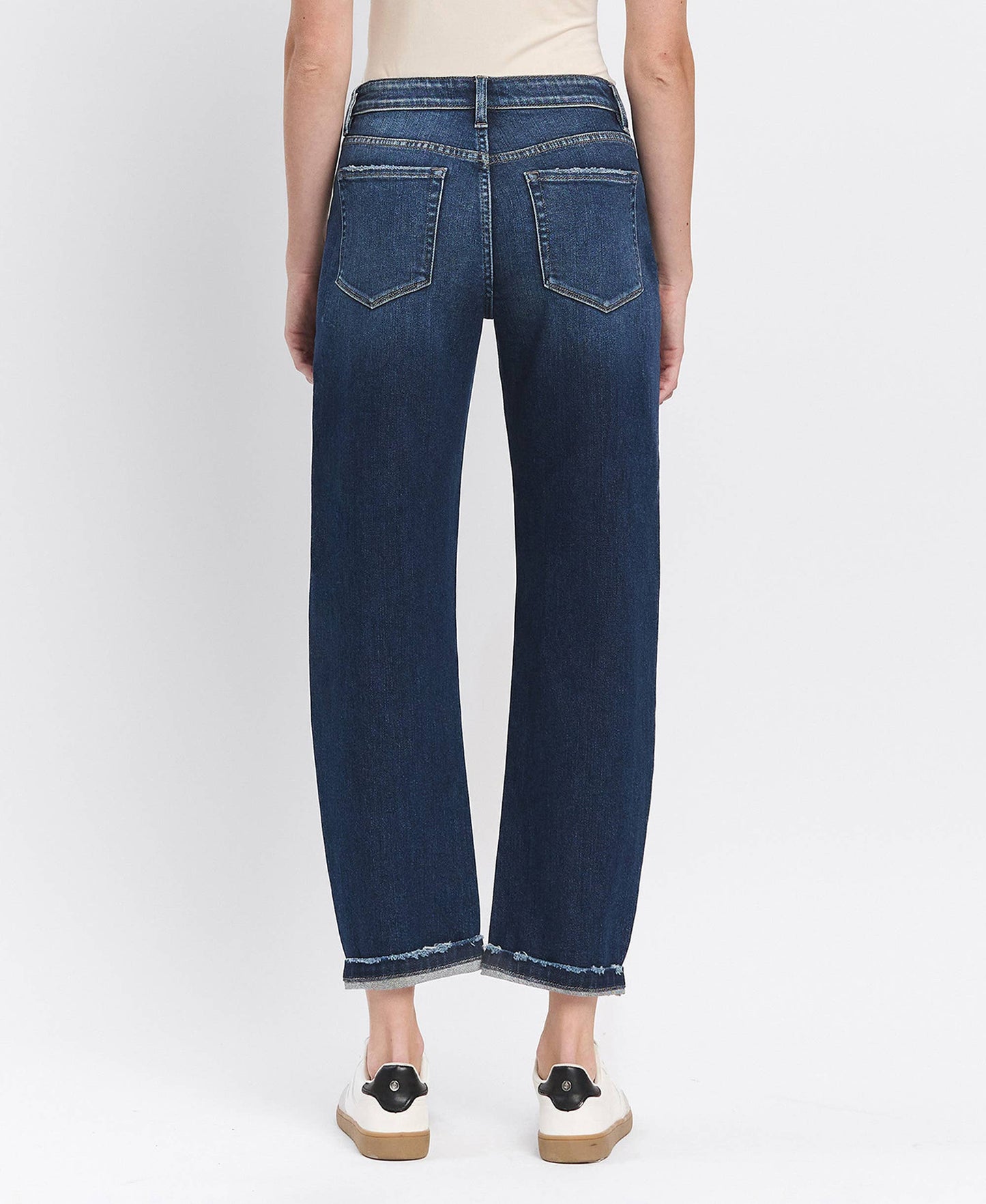 FM - HIGH RISE CUFFED BARREL JEANS F5787: GLAUCOUS