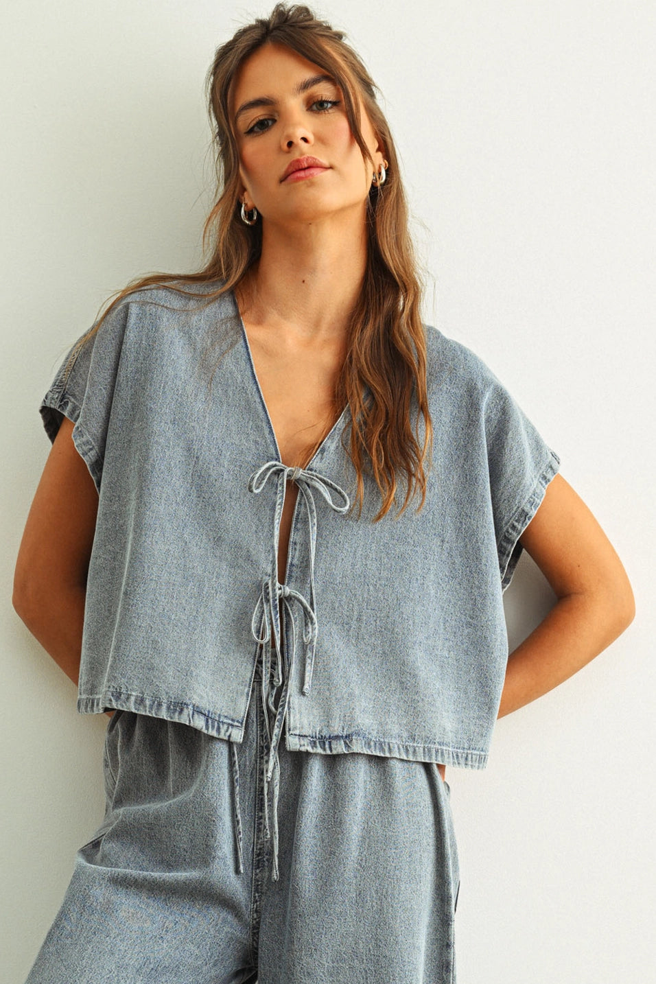 Denim Tie-Front Blouse