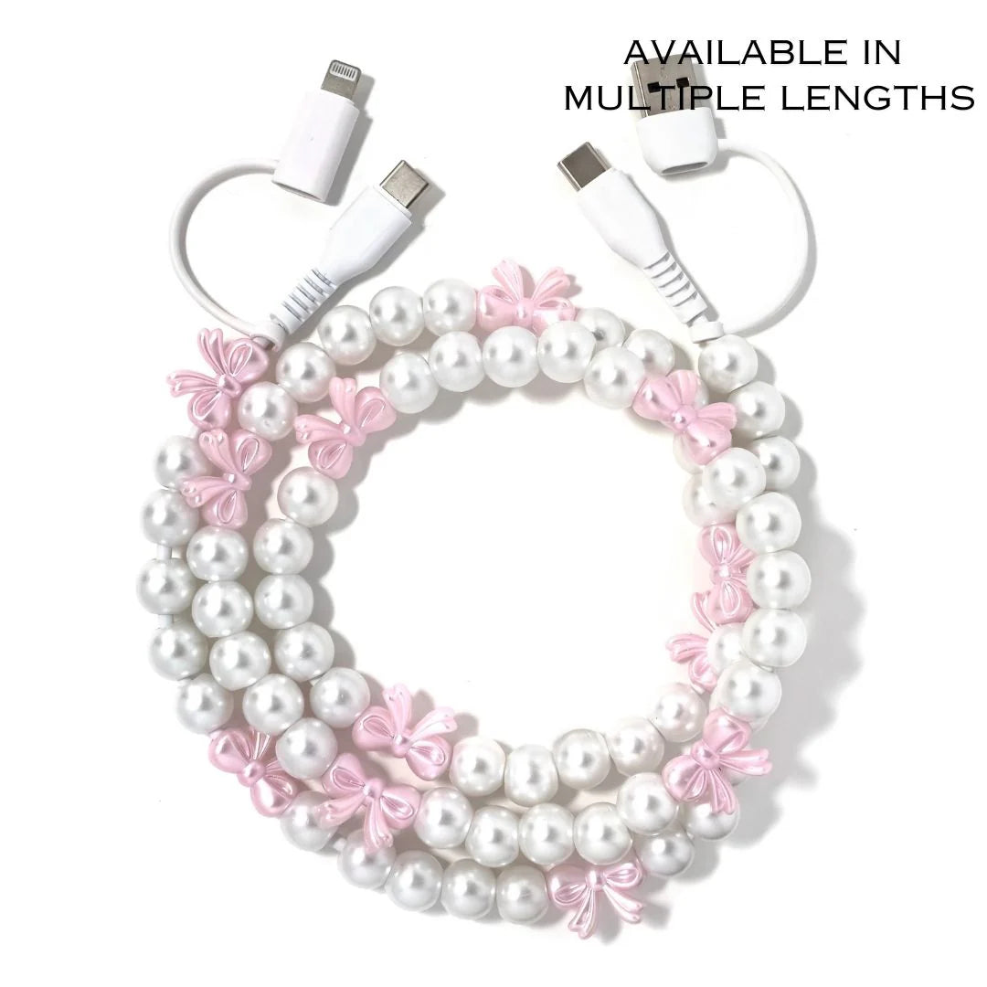 Erimish Beaded & Bow Pink & White Phone Charger – Chic Portable Power Bank