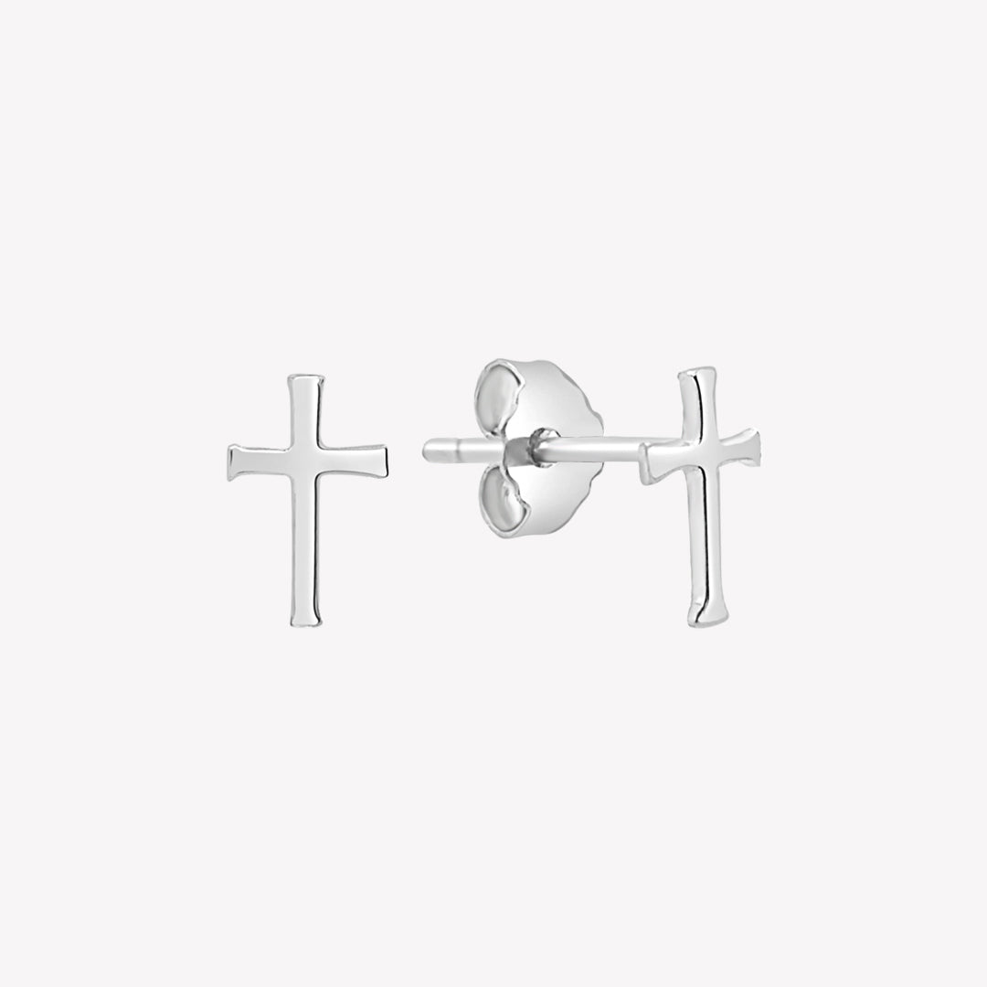 Silver Cross Mini Stud Earrings