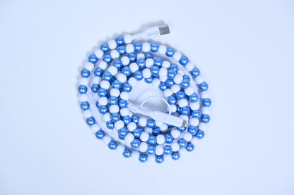 Erimish Beaded Phone Pearlized Blue & White