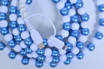 Erimish Beaded Phone Pearlized Blue & White