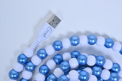 Erimish Beaded Phone Pearlized Blue & White