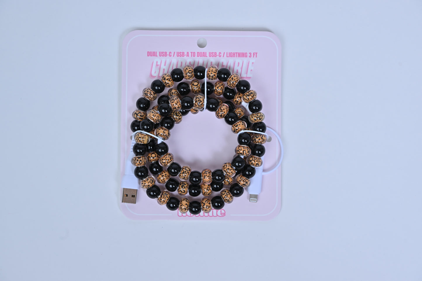 Hotline Beaded Phone Charger Black & Leopard