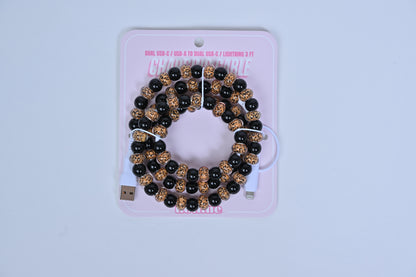 Hotline Beaded Phone Charger Black & Leopard