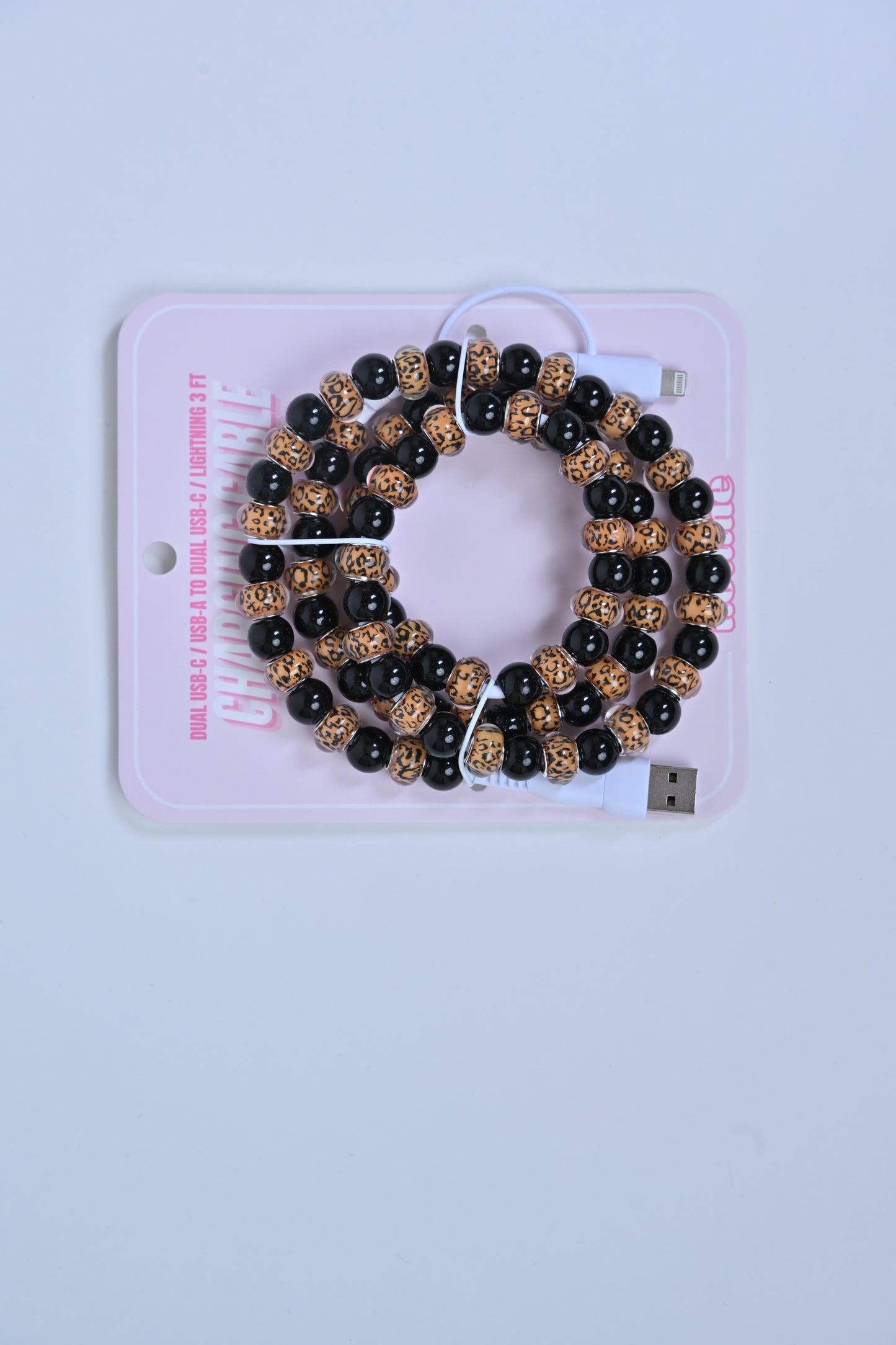 Hotline Beaded Phone Charger Black & Leopard