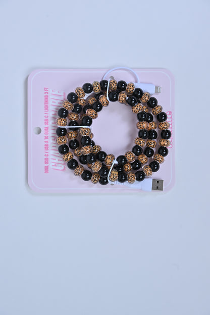 Hotline Beaded Phone Charger Black & Leopard