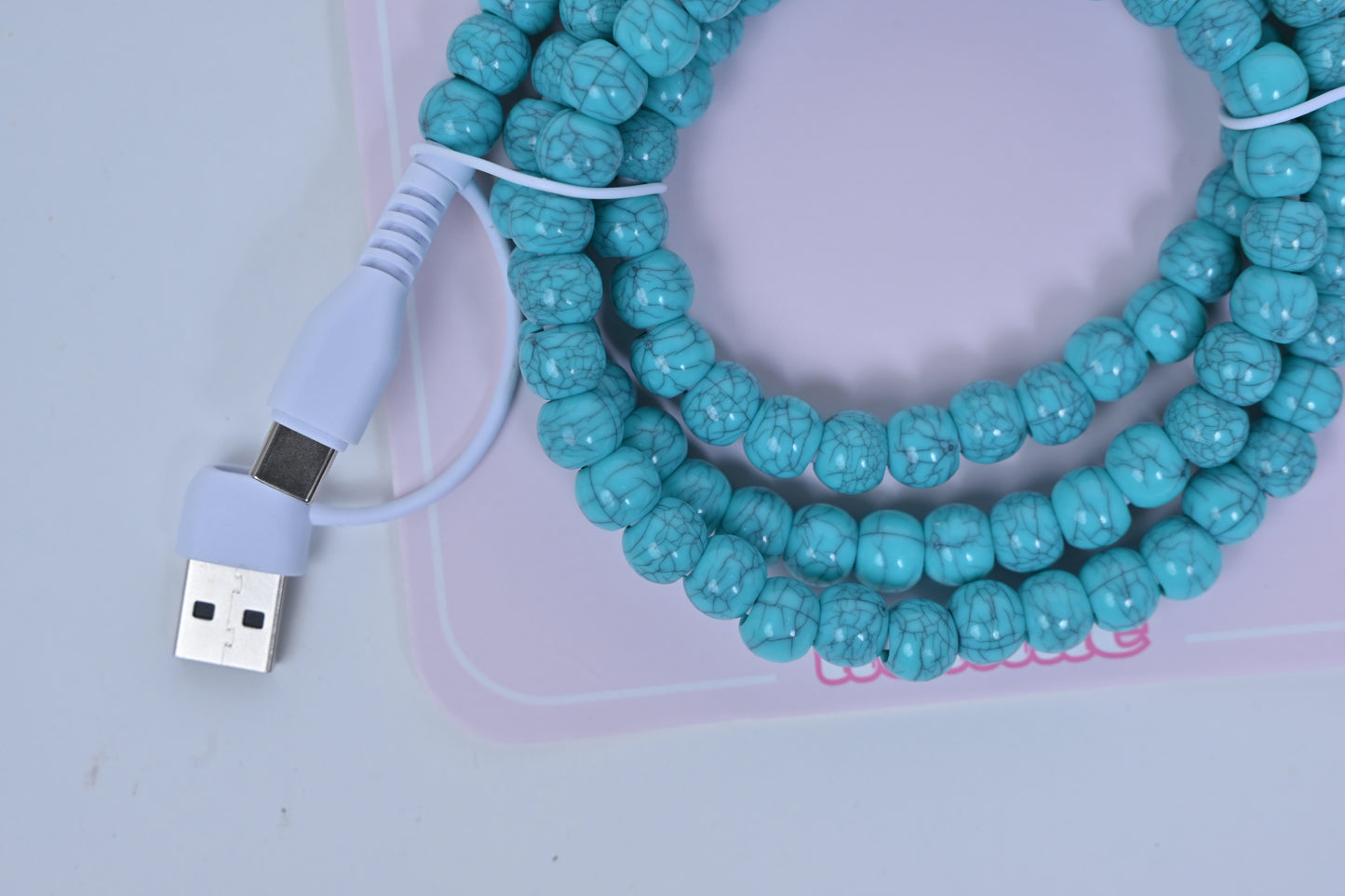 Hotline Beaded Phone Charger Turquoise Blue