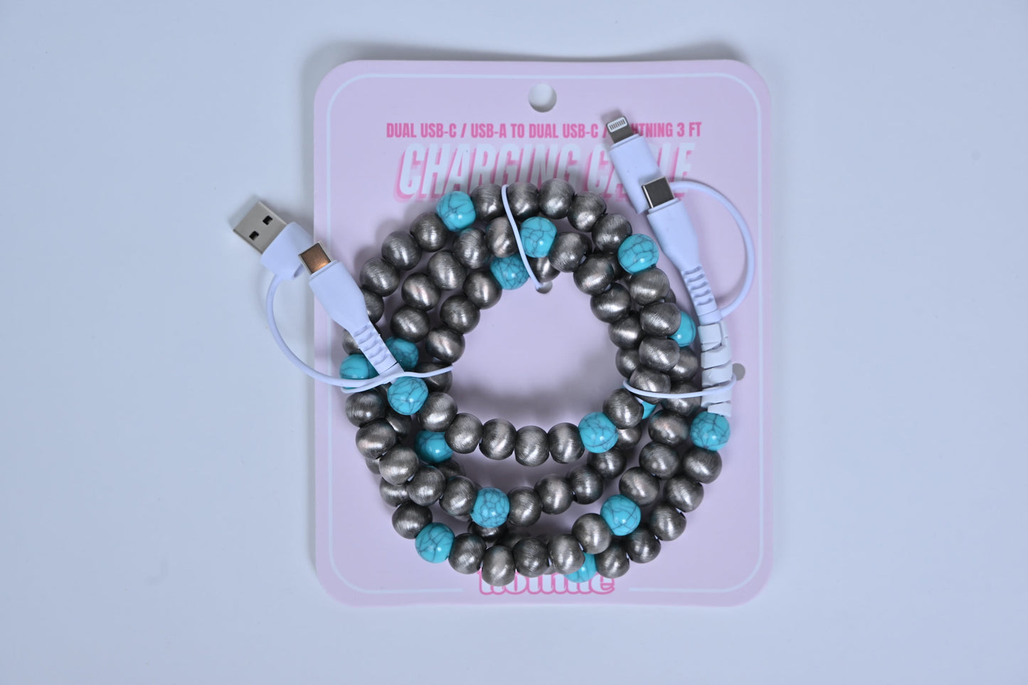 Hotline Beaded Phone Charger Turquoise & Silver