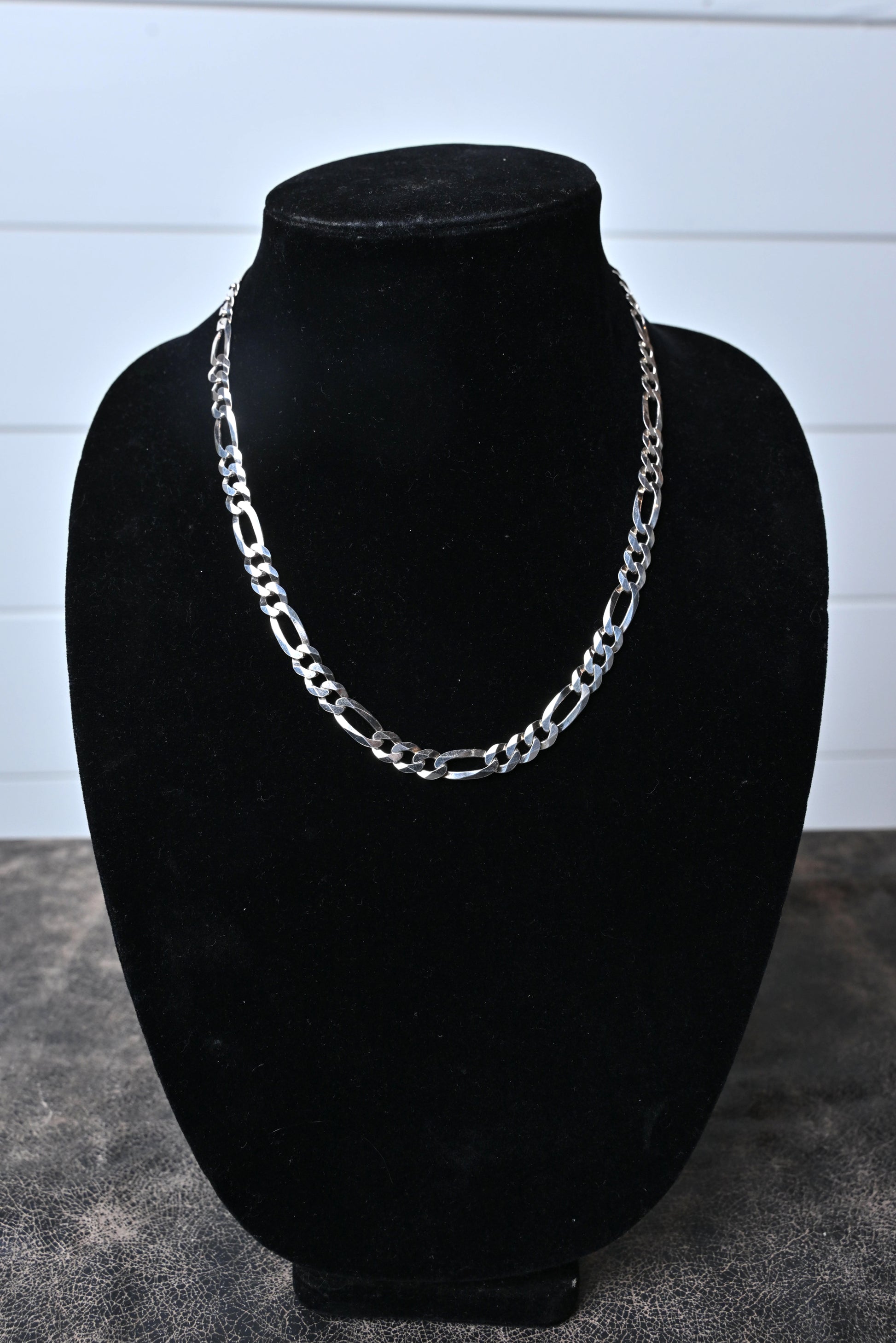 silver figaro link chain necklace classic mens jewelry