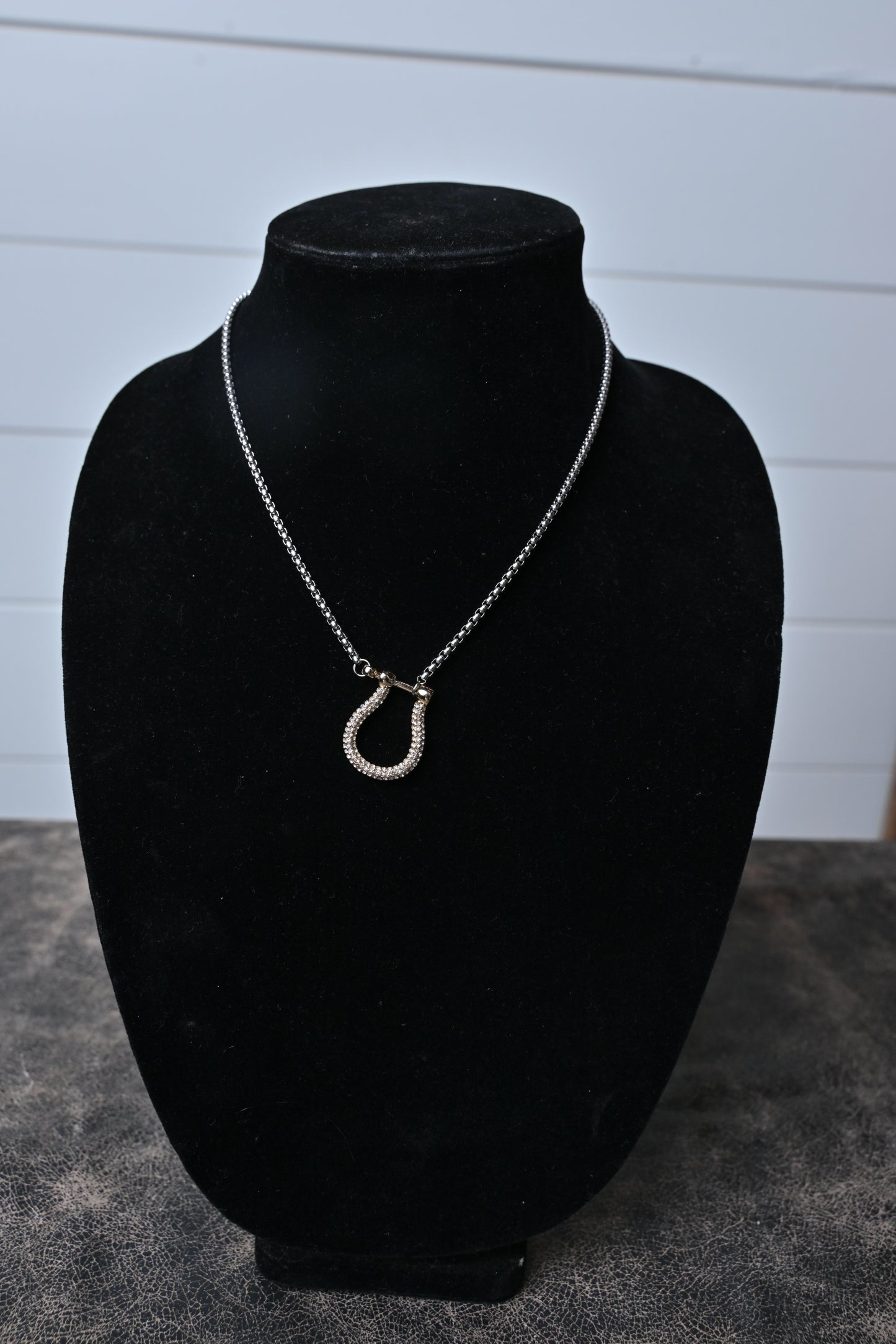 Silver & Gold Pave Stone Stirrup Necklace