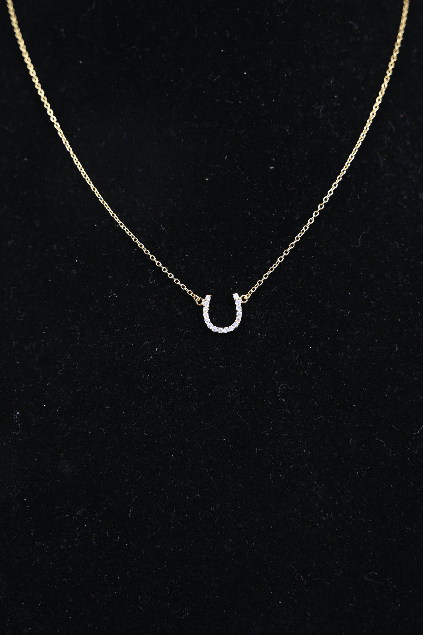 gold and rhinestone horseshoe necklace on chain Western style jewelry