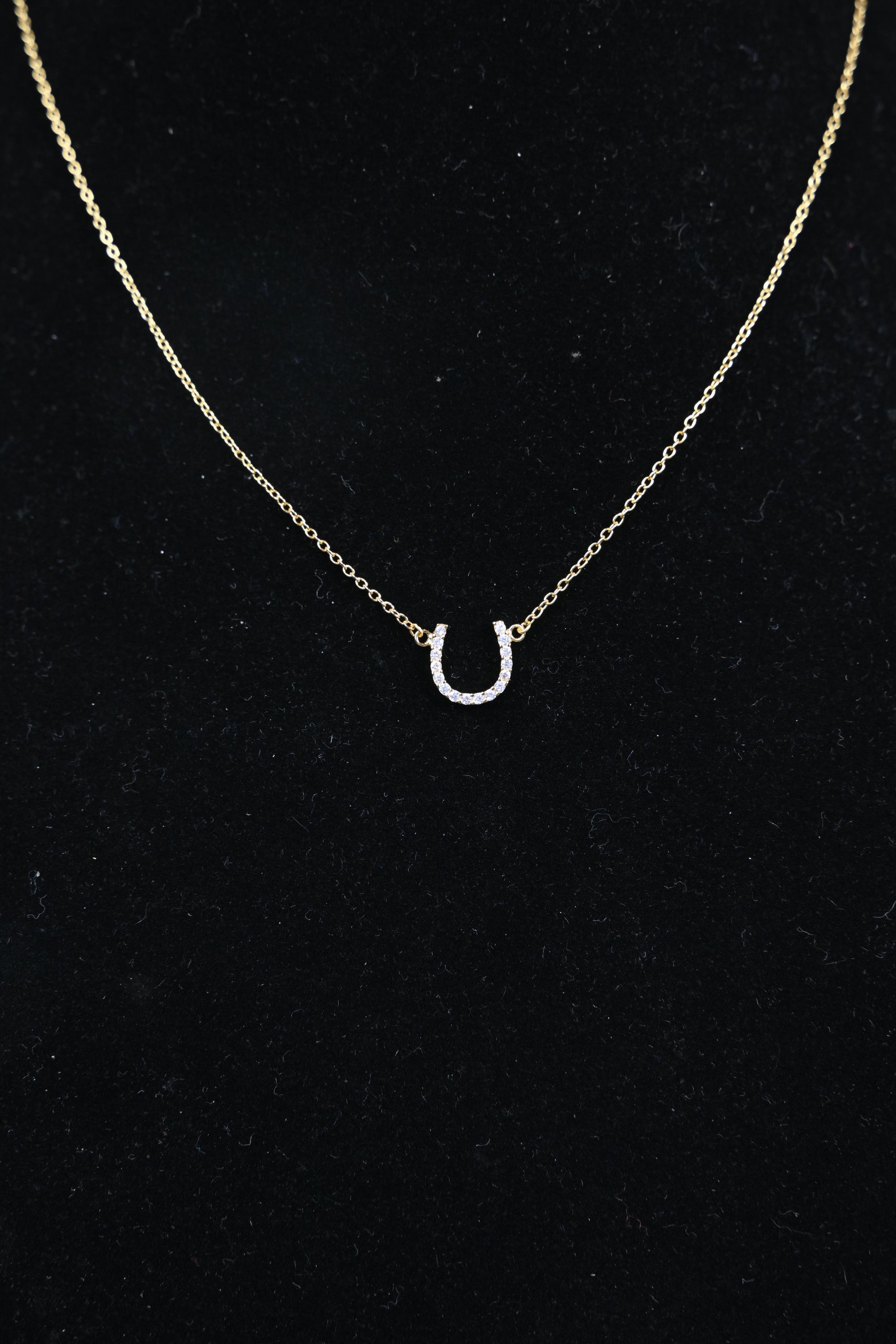 gold and rhinestone horseshoe necklace on chain Western style jewelry