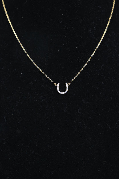 gold and rhinestone horseshoe necklace on chain Western style jewelry