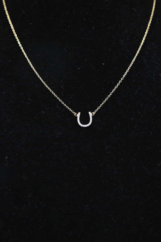 gold and rhinestone horseshoe necklace on chain Western style jewelry