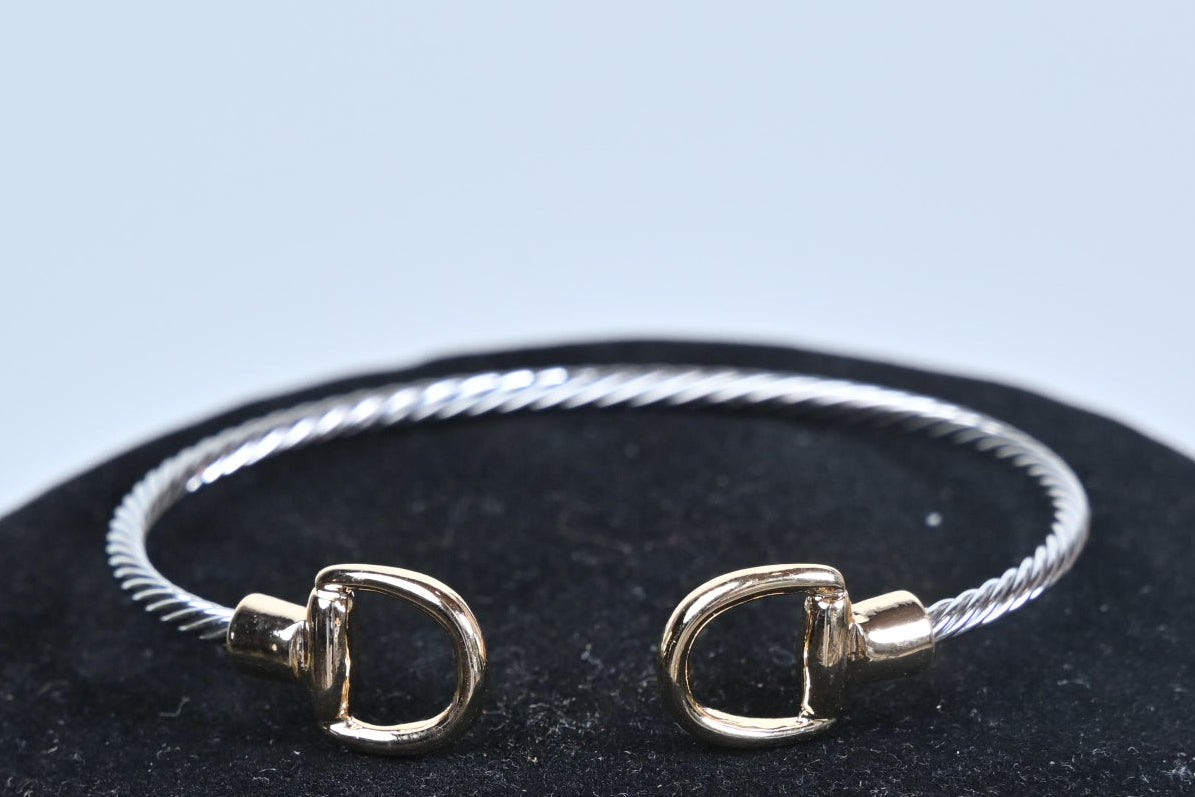 sterling silver and gold stirrup cable bracelet equestrian jewelry