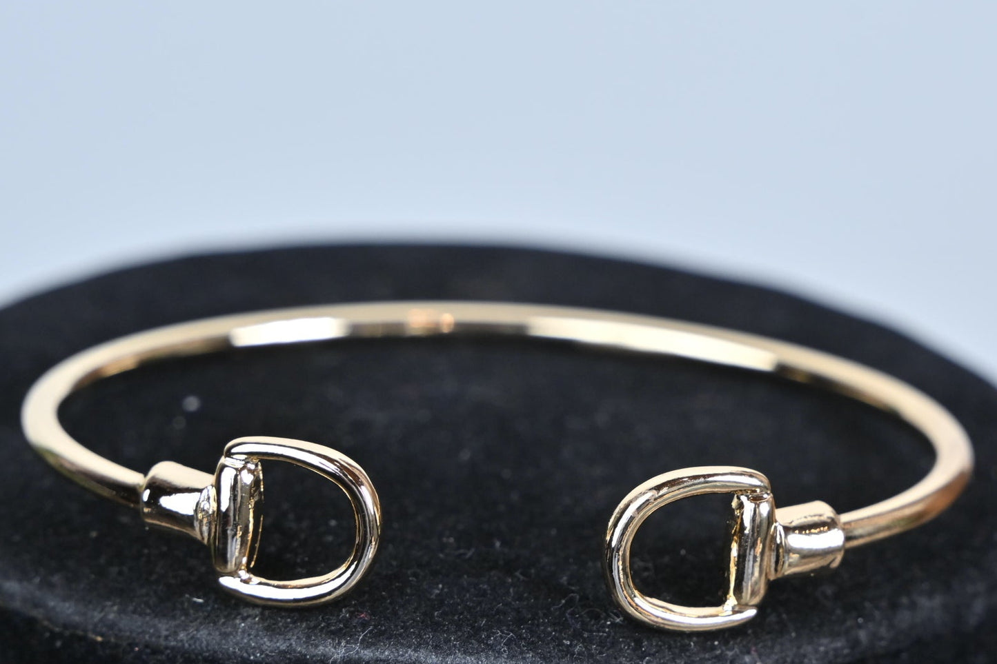 gold tone stirrup bracelet minimalist equestrian jewelry