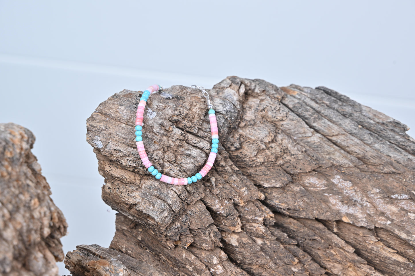 Pink Conch & Turquoise Beaded Bracelet