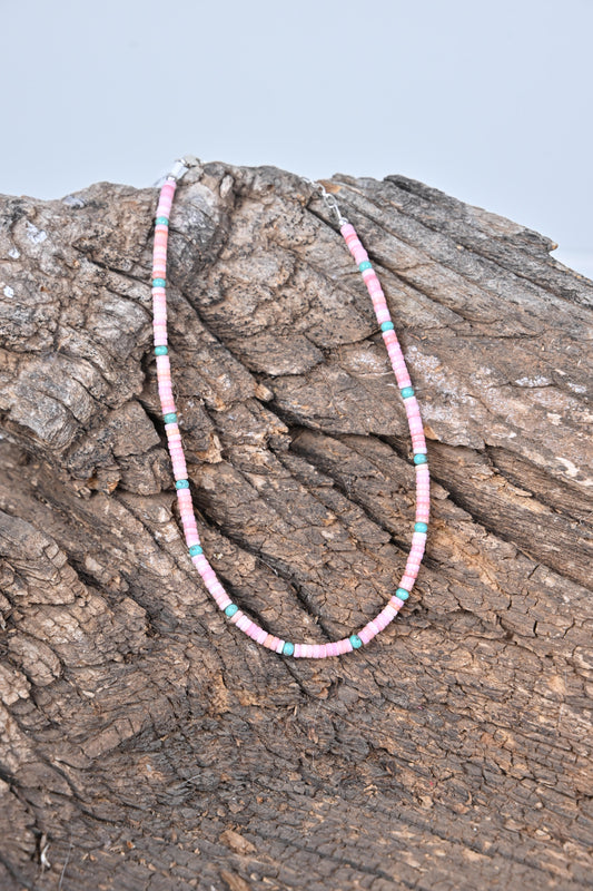 Pink Conch & Turquoise Beaded Necklace