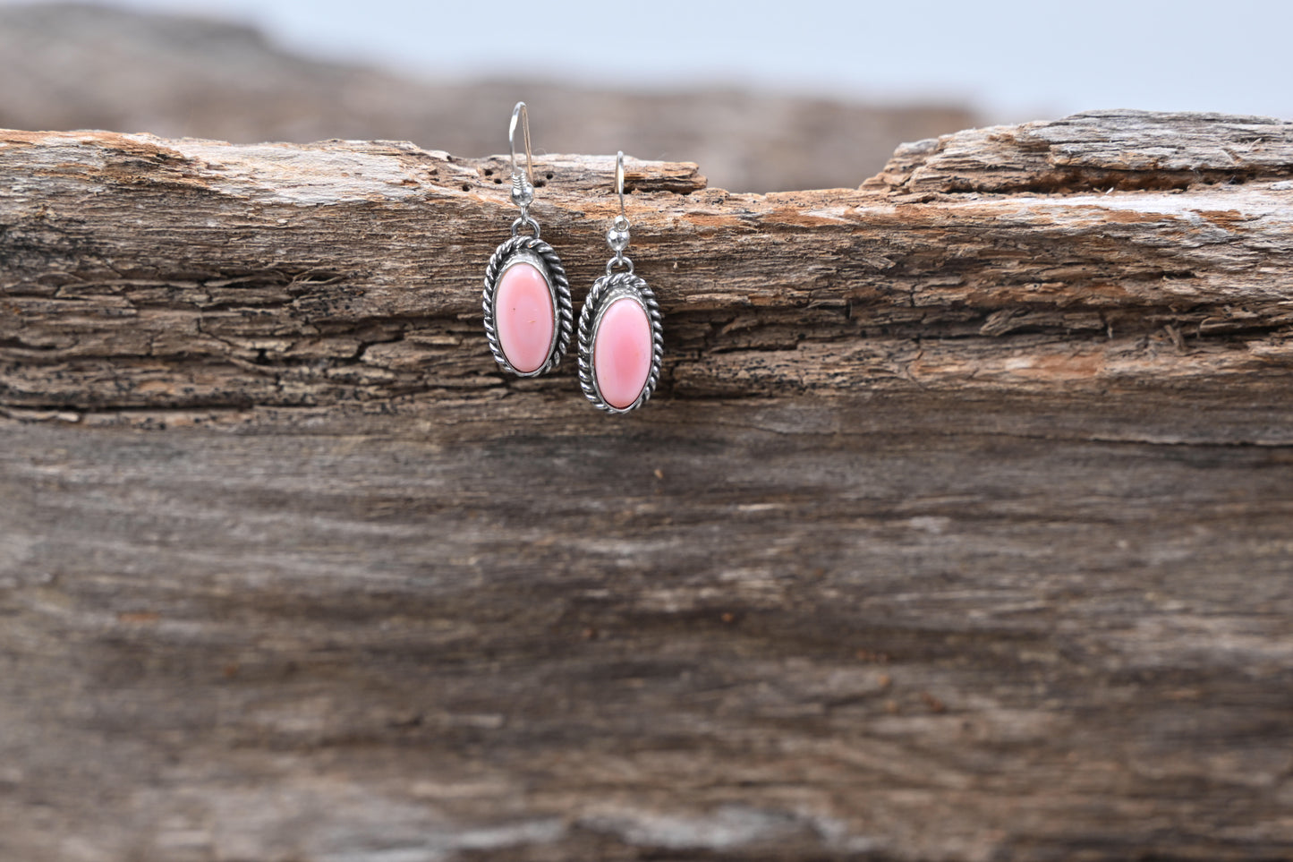 Pink Conch Dangle Teardrop Earrings – Sterling Silver