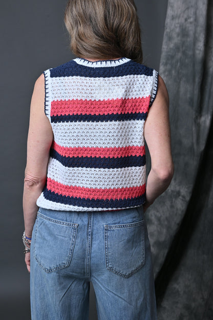 Crochet Top with Denim Patches